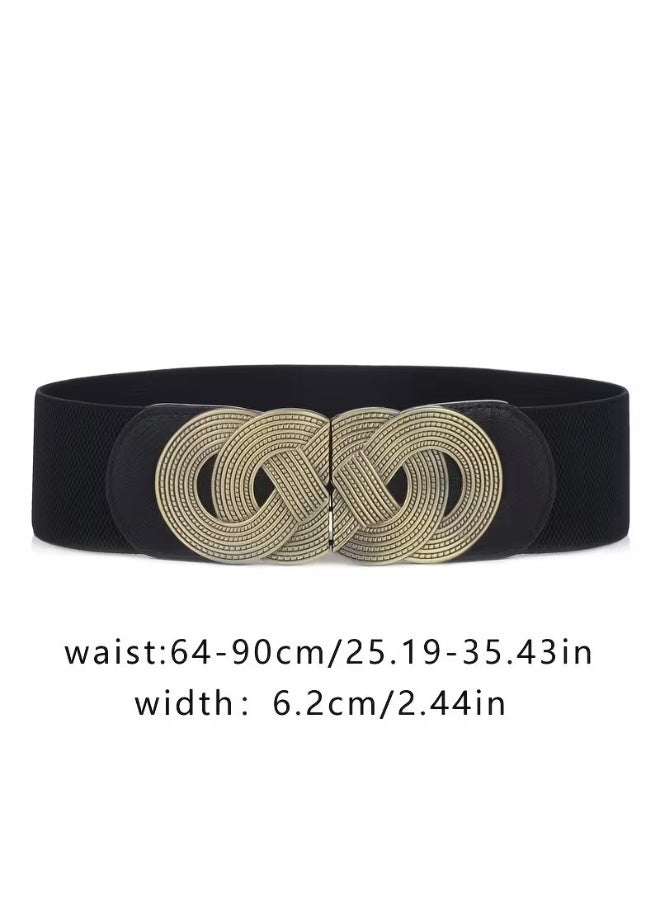 Goolsky 1pc Women's Bohemian Elastic Stretch Waist Belt - Geometric Buckle Decorative Accessory with Golden-Tone Patterns, Dark Blue Textured Design for Parties & Festivals, Middle Eastern-Inspired Fashion Belt, Stylish Waist Cincher | Bohemian Style Belt | Middle Eastern Fashion, Waist Jewelry - Image 4