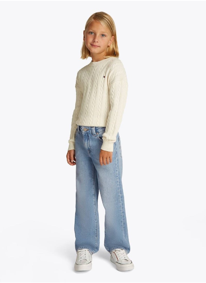 TOMMY HILFIGER - Girls' Authentic Loose Jeans - Cotton, Blue - Image 1