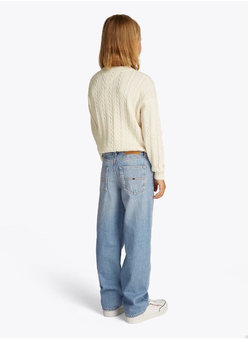 TOMMY HILFIGER - Girls' Authentic Loose Jeans - Cotton, Blue - Image 1