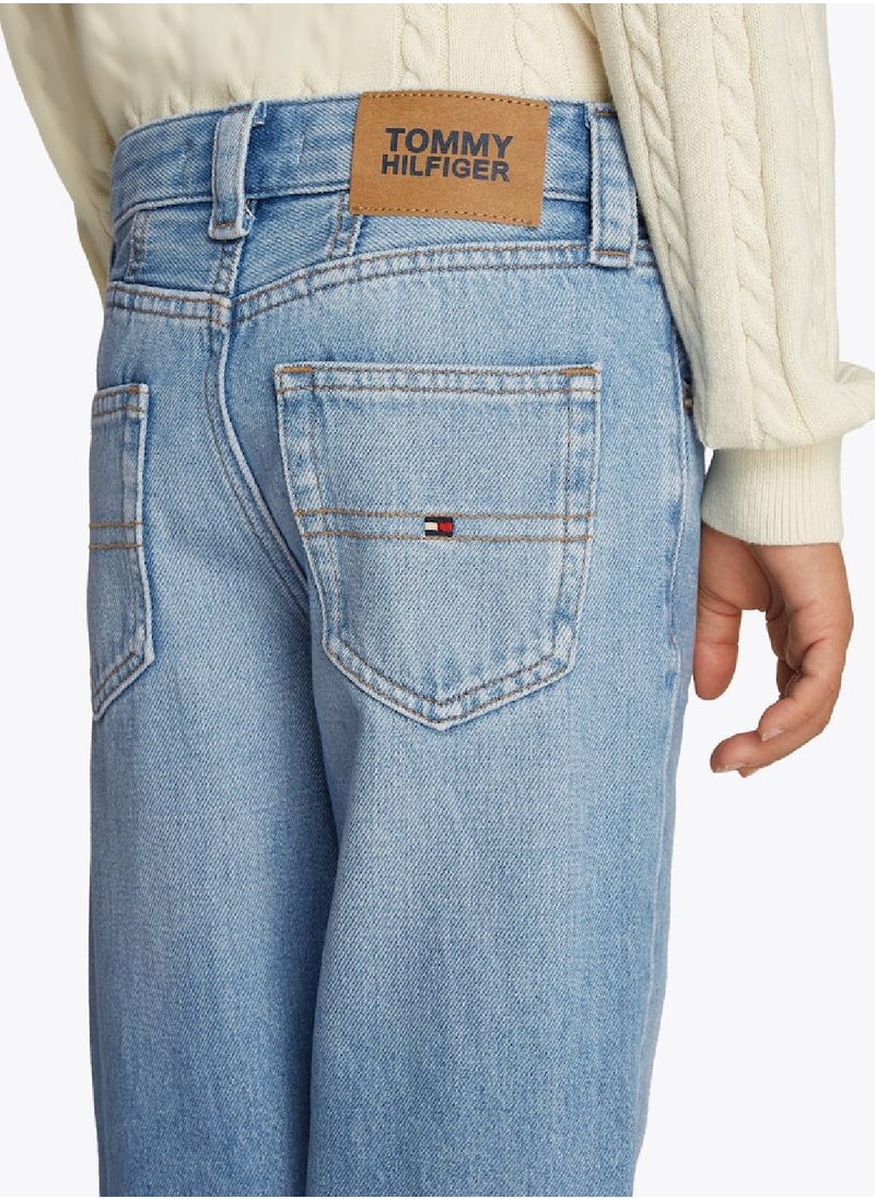 TOMMY HILFIGER - Girls' Authentic Loose Jeans - Cotton, Blue - Image 1