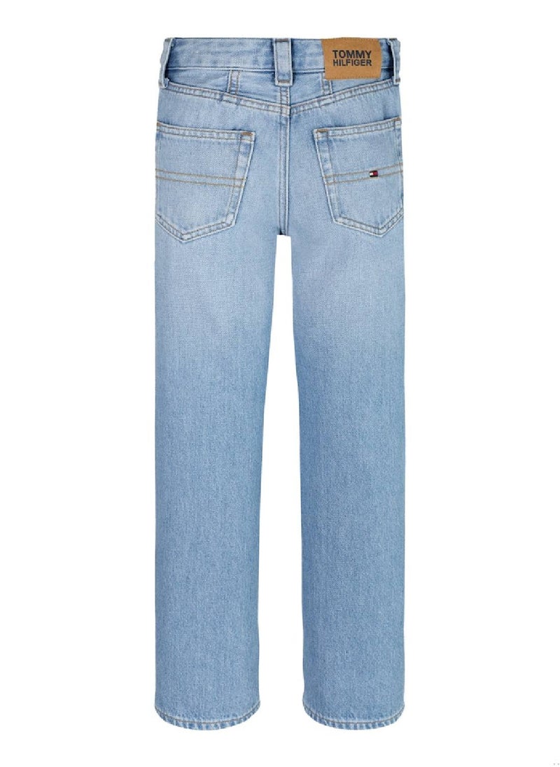 TOMMY HILFIGER - Girls' Authentic Loose Jeans - Cotton, Blue - Image 1