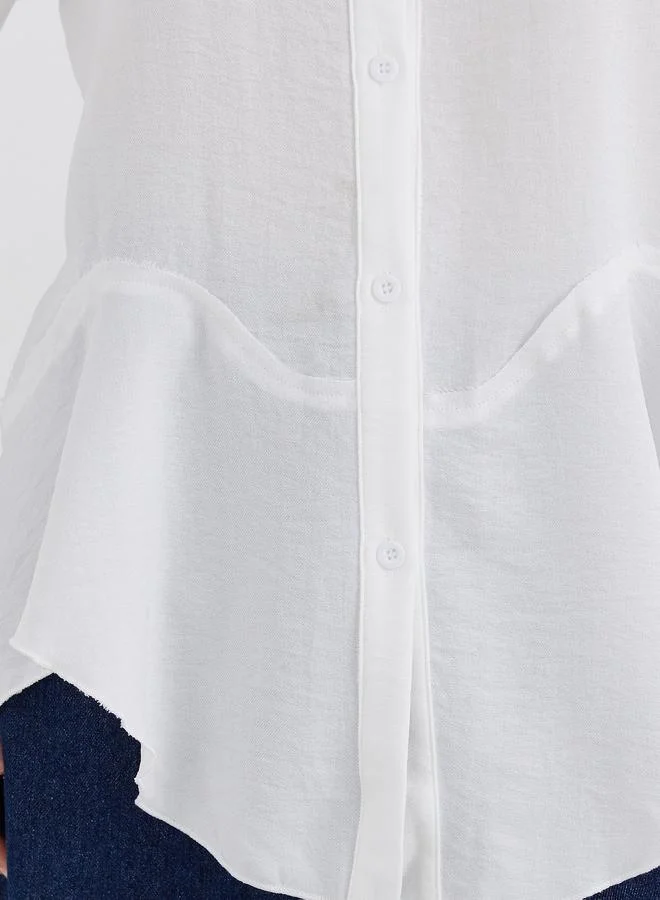 Take Two Take Two Women White Solid Long Sleeve Oversized Shirt with Asymmetric Hem