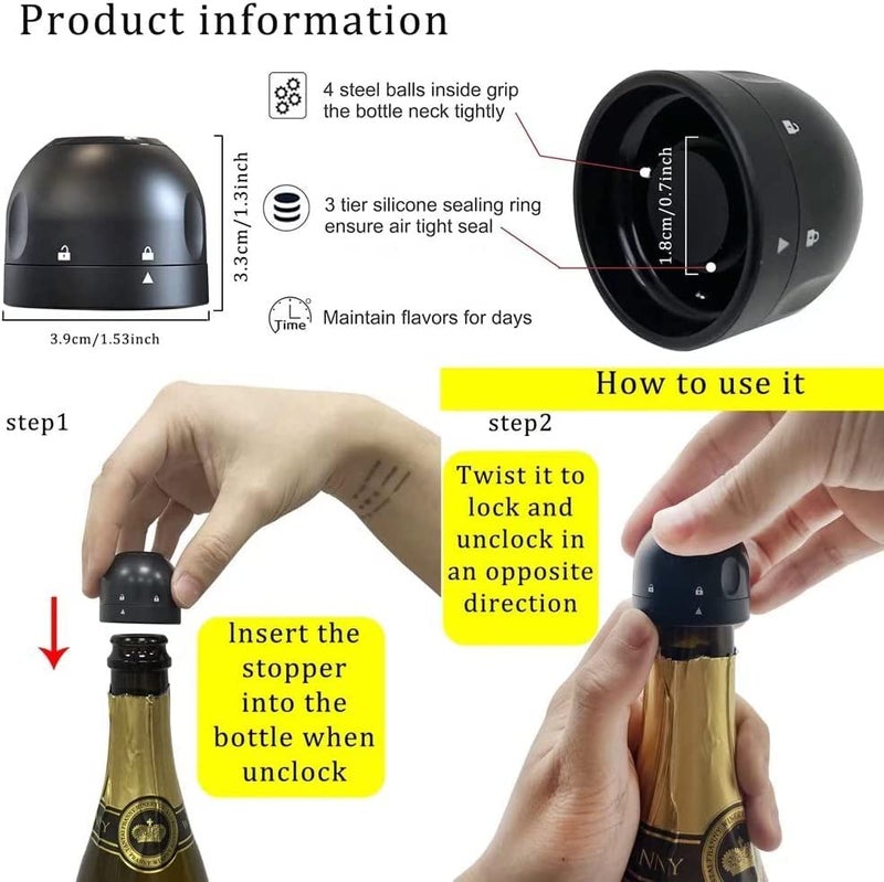 TURBID Champagne Stopper - Leakproof Silicone Corks for Sparkling Wine, Cava, Prosecco - Essential Bar Accessories - Durable and Easy Storage Wine Opener Included (Champagne, Set of 4) - Image 2
