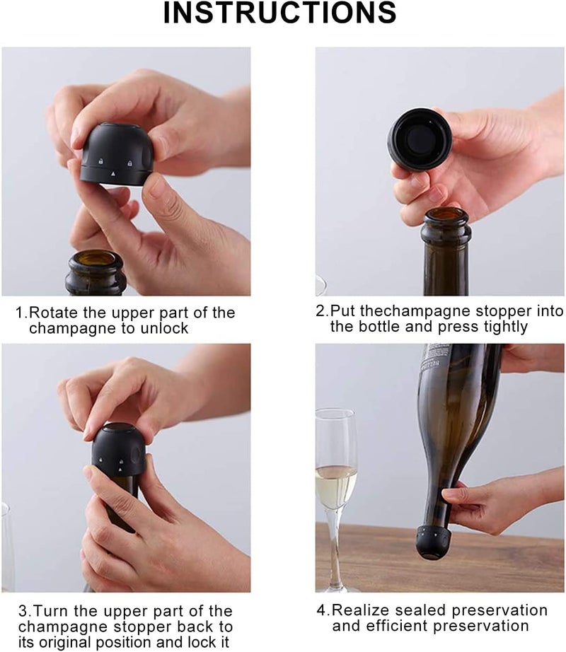TURBID Champagne Stopper - Leakproof Silicone Corks for Sparkling Wine, Cava, Prosecco - Essential Bar Accessories - Durable and Easy Storage Wine Opener Included (Champagne, Set of 4) - Image 5