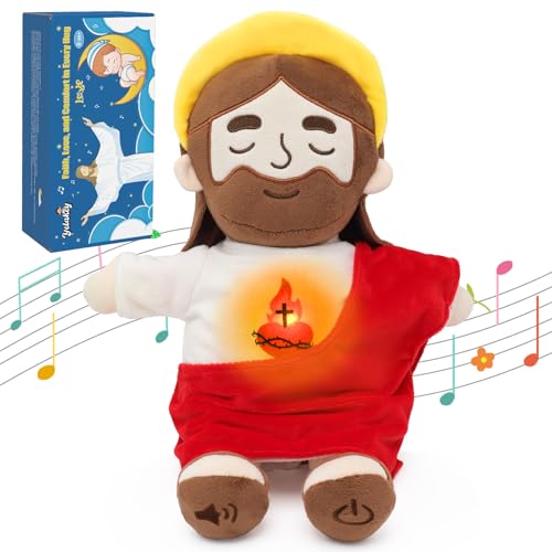 Yelakey Soothing Jesus Plush Toys with Light Sound 15 Jesus Stuffed Breathing Plushy Doll Christian Catholic Religious Plushie Christmas Easter Gifts for Kids Baby Red - Image 1