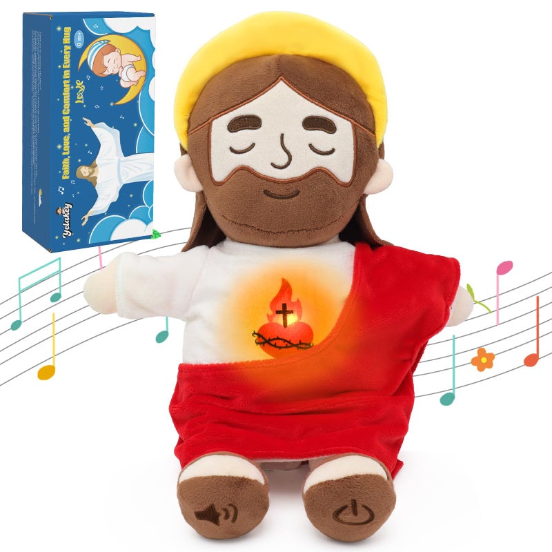Yelakey Soothing Jesus Plush Toys with Light Sound 15 Jesus Stuffed Breathing Plushy Doll Christian Catholic Religious Plushie Christmas Easter Gifts for Kids Baby Red - Image 2