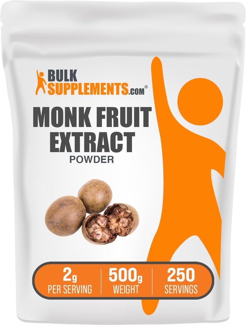 BulkSupplements.com Monk Fruit Extract Powder - Luo Han Guo Extract, Monk Fruit Without Erythritol - 250 Servings, Gluten Free, 2g per Serving, 500g (1.1 lbs) (Pack of 1) - Image 1