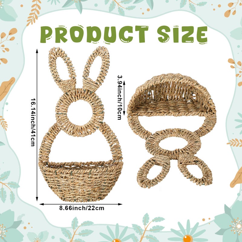 LemonRoad 16.1 Inch Easter Bunny Basket Easter Bunny Woven Wicker Basket Hanging Wall Rabbit Pocket for Spring Front Door Flowers Eggs Gifts Decor - Image 2