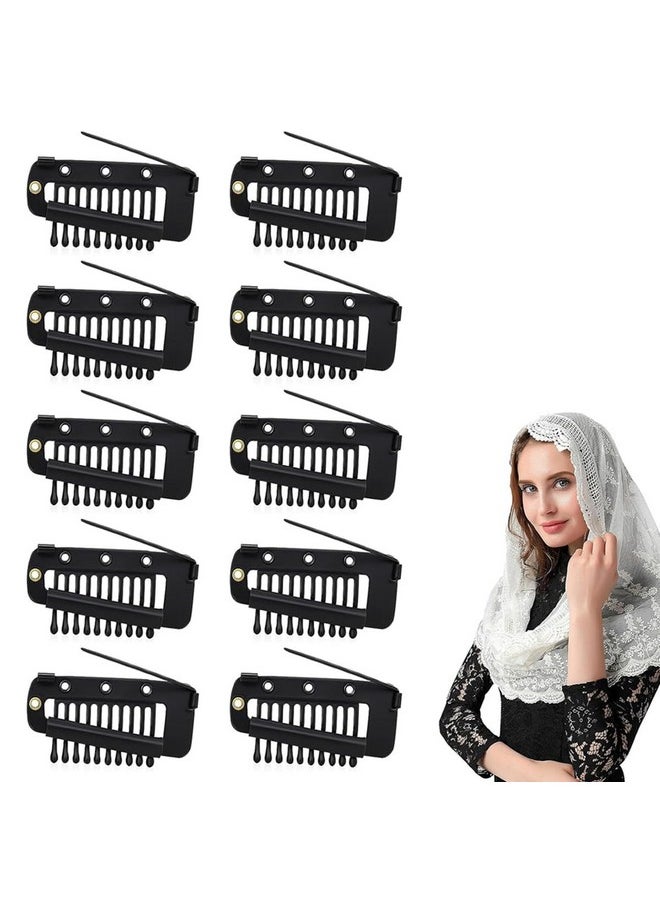 maycreate - ® 10Pcs Chunni Clips With Safety Pins Snapon Dupatta Pin Hijab Pins Stainless Steel Wig Clips For Headscarf Or Hair Extensions Black - Image 1