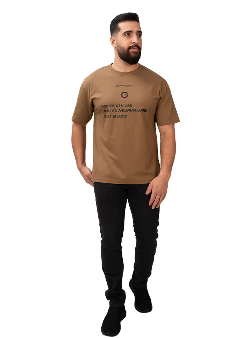 GIORDANO Men's Relaxed Fit Printed Crew Neck Cotton Tee