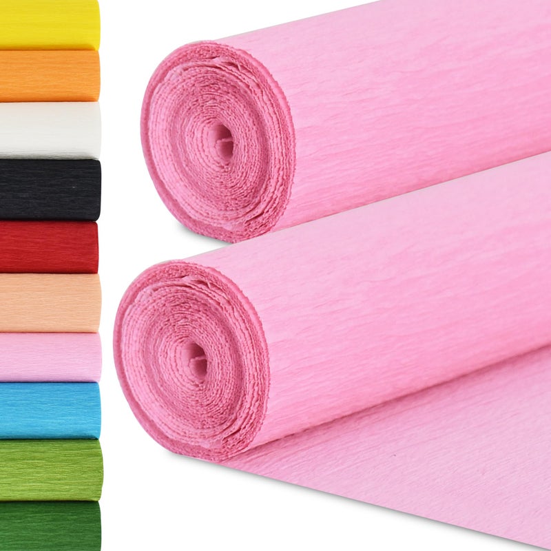 BEISHIDA Pink Crepe Paper Roll, 9.8 Inch Wide 8ft Long Crepe Paper Sheet for Flower Making, Wedding Ceremony, Birthday Holiday Party Decoration,DIY Craft(2Rolls) - Image 1