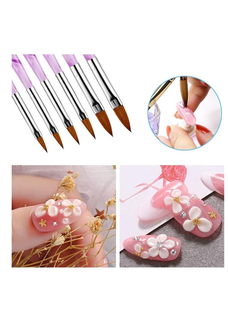 Excefore 2Pcs Nail Art Dappen Dish with 6Pcs Acrylic Nail Brush Set, Acrylic Liquid Powder Styling Tool, Mini Glass Nail Cup with Lid Glass Crystal Bowl Acrylic UV Gel DIY Brush Nail Crystal Cup Set - Image 2