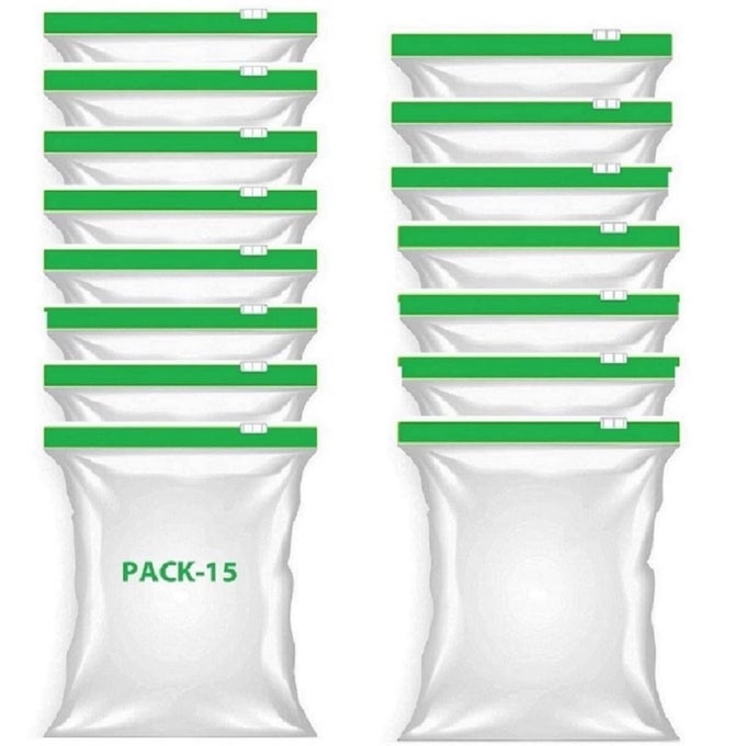 ZIP LOCK RESUABLE FOOD BAG SNACKS VEGETABLES MEATS MEDIUM SIZE 15 BAGS LEAKPROOF FREEZABLE MICROWAVE SAFE ZIP LOCK POUCHES ZIP LOCK BAG FOR STORAGE LASTS 90 DAYS GREEN1515