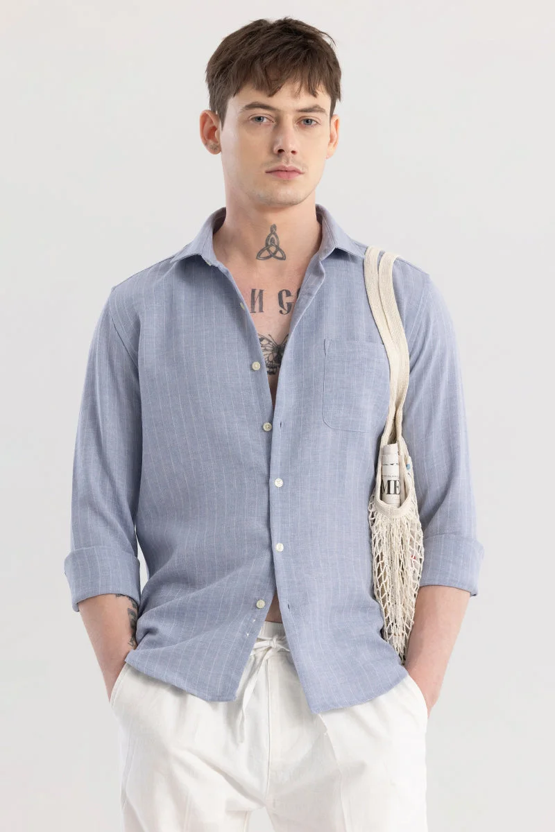 SNITCH Light Blue Stripes Slim Fit Shirt