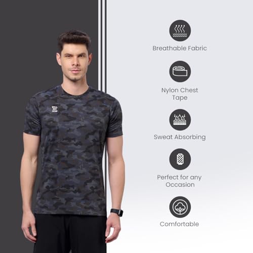 DOMIN8 Men's Camouflage Black Sports Regular T-Shirt - Image 2