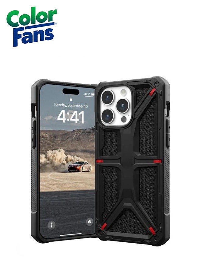 Color Fans Apple iPhone 14 Pro Case,Monarch Kevlar® Rugged Heavy Duty Dropproof Protective Cover - Black - Image 1
