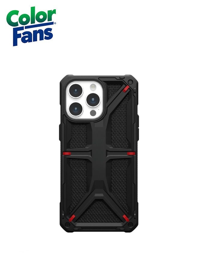 Color Fans Apple iPhone 14 Pro Case,Monarch Kevlar® Rugged Heavy Duty Dropproof Protective Cover - Black - Image 2