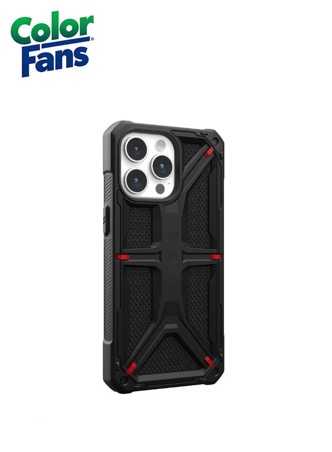 Color Fans Apple iPhone 14 Pro Case,Monarch Kevlar® Rugged Heavy Duty Dropproof Protective Cover - Black - Image 3