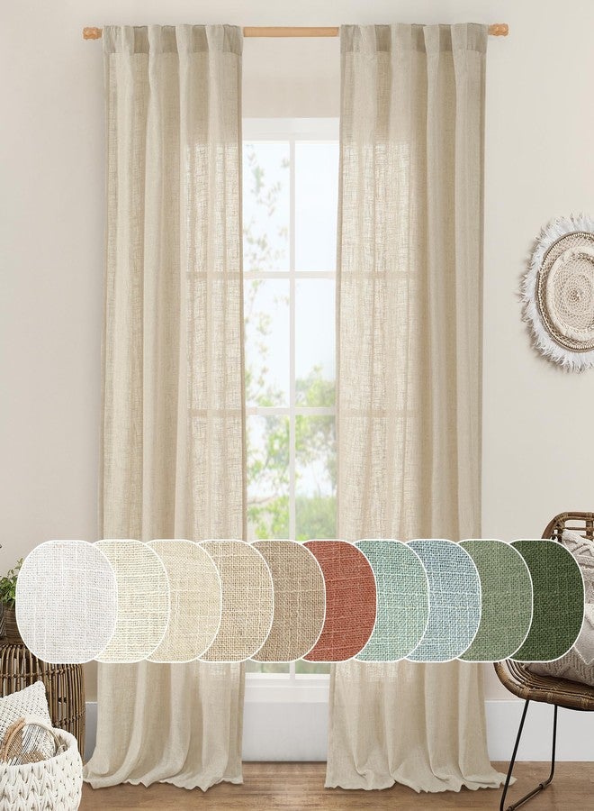 LAMIT Light Filtering Linen Curtains 84 inches Long for Bedroom, Faux Linen Textured Semi Sheer Back Tab and Rod Pocket Burlap Boho Modern Drapes for Living Room/Farmhouse, 2 Panels, 38 x 84 Inch - Image 1