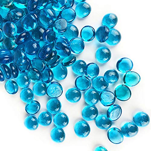 CYS EXCEL Light Blue Glass Gemstone Beads Vase Fillers 1 LB Flat Marble Beads Multiple Color Choices Aquarium Decor Rocks Floral Stones Decorative Mosaic Glass Gem Pebbles Approx 85100 PCS