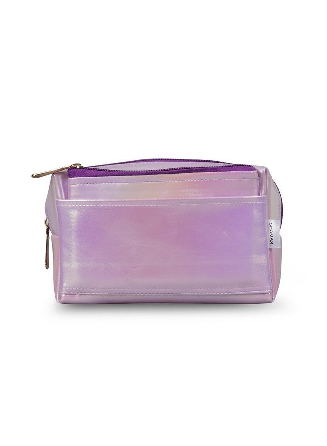 Shamax® Pouches, Makeup Organizer, Cosmetic Travel Organizer Pouch,Zipper Closure Portable Makeup Pouch, Stationery Bag for Students Girls Adults Office with Pockets, Toiletry Bag (Purple) Pack of 2 - Image 4