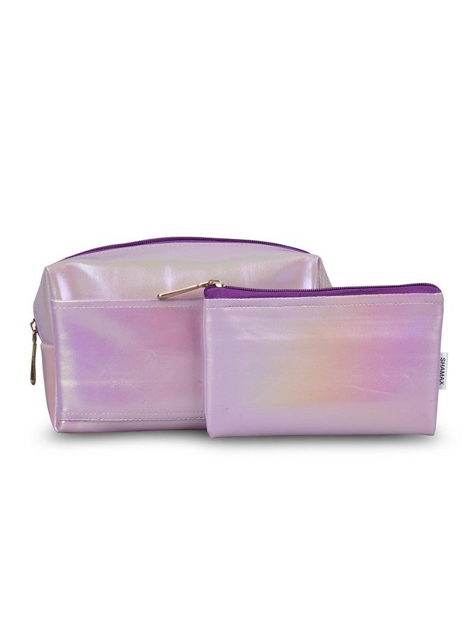Shamax® Pouches, Makeup Organizer, Cosmetic Travel Organizer Pouch,Zipper Closure Portable Makeup Pouch, Stationery Bag for Students Girls Adults Office with Pockets, Toiletry Bag (Purple) Pack of 2 - Image 1