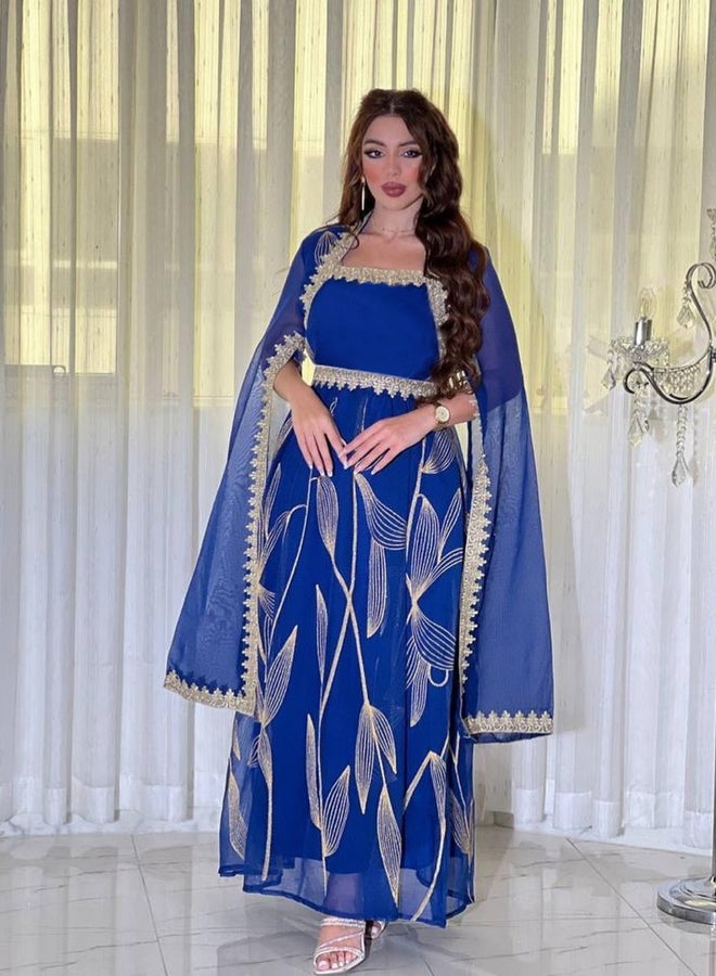 Take Two Women Blue Cape Sleeve Embroidered Maxi Dress - Image 1