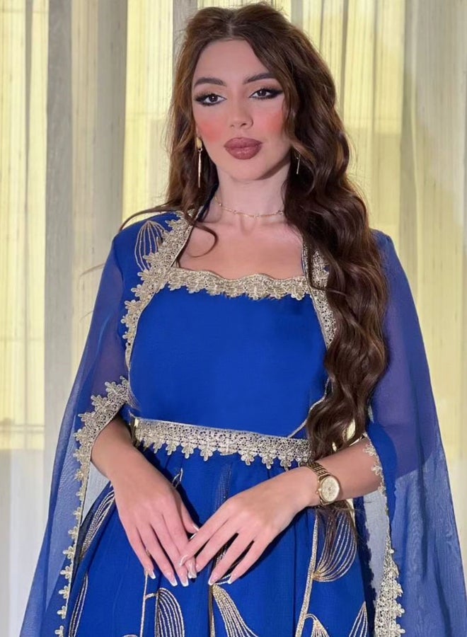 Take Two Women Blue Cape Sleeve Embroidered Maxi Dress - Image 2