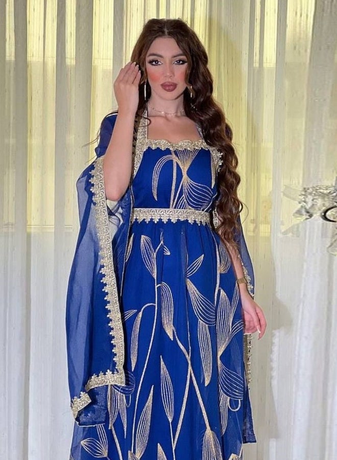 Take Two Women Blue Cape Sleeve Embroidered Maxi Dress - Image 4