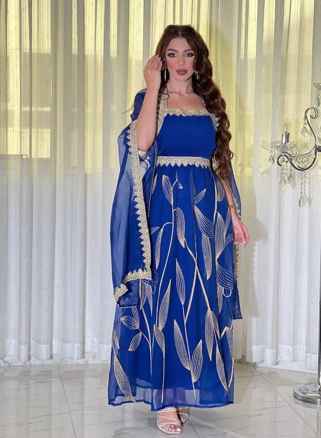 Take Two Women Blue Cape Sleeve Embroidered Maxi Dress - Image 3