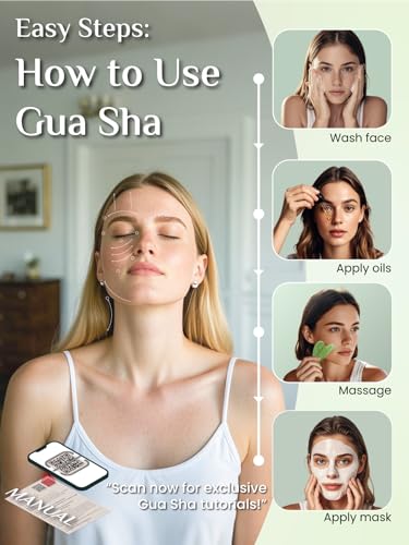 Rena Chris Gua Sha Facial Tools, Xiuyan Jade Stone Guasha Tool for Face Massage, Manual Facial Massager Tool for Jawline Sculpting and Puffiness Reduction with Silicone Case (Green) - Image 5