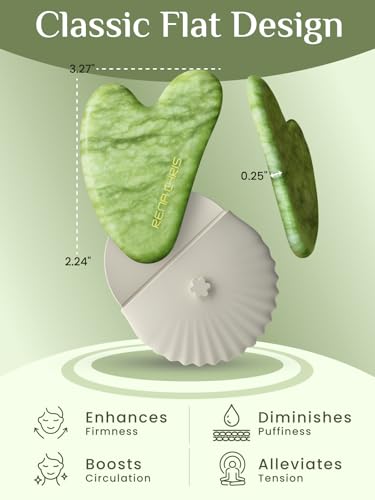 Rena Chris Gua Sha Facial Tools, Xiuyan Jade Stone Guasha Tool for Face Massage, Manual Facial Massager Tool for Jawline Sculpting and Puffiness Reduction with Silicone Case (Green) - Image 2