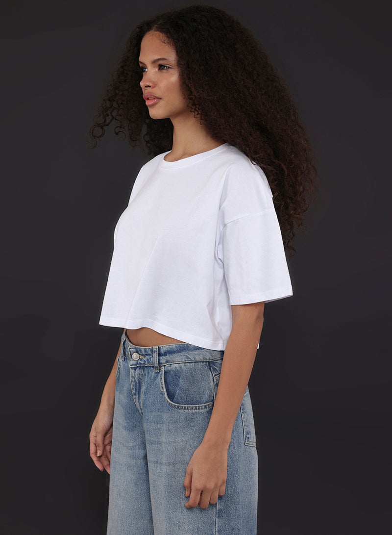 trendyol White 100% Thick Cotton Cropped Crew Neck Knitted T-Shirt Twoss23Ts00038 - Image 5