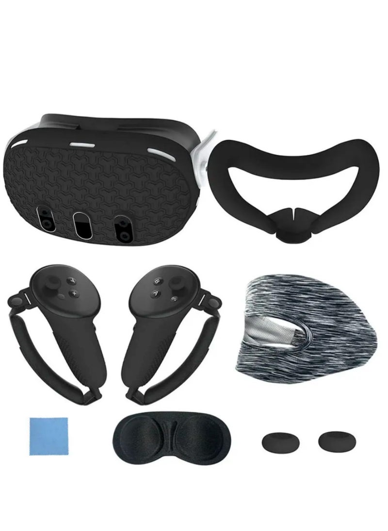 Generic - Silicone Protective Cover Shell Case For Meta Quest 3 VR Headset Head Face Cover Eye Pad Handle Grip Button Cap VR Accessories (Black) - Image 1