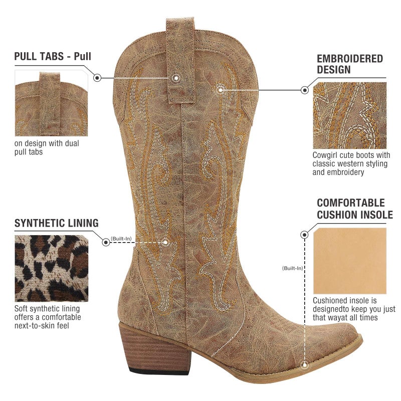 HISEA Rollda Cowboy Boots for Women, Cowgirl Boots, Comfortable Western Boots with Pointed Toe Stitched Embroidery for Country Concert Dancing Wedding Traveling Daily Outfits - Image 5