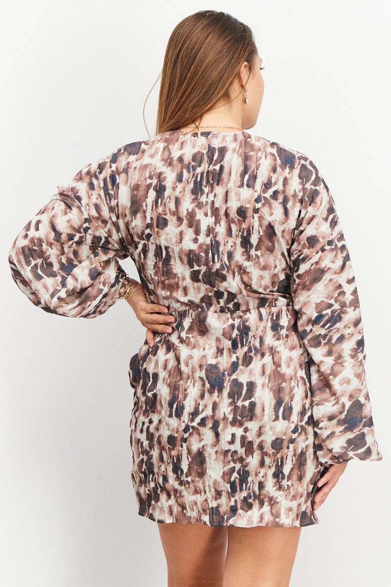 NA-KD Women Twisted And Cut out Front Detail Casual Wrap Mini Dress, Brown - Image 2