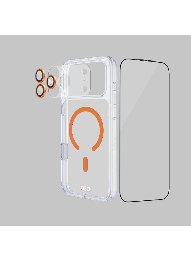ArmorPro D3O 4-in-1 Combo with Capture Button (HD Anti-Reflective Screen Protector & DoubleAR Camera Lens & D3O Clear Case with Orange MagSafe & Lens Module Protection Film) for iPhone 17 Pro Max Clear - Image 5