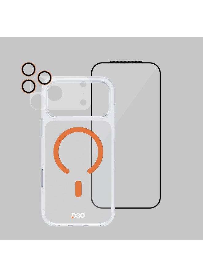 ArmorPro D3O 4-in-1 Combo with Capture Button (HD Anti-Reflective Screen Protector & DoubleAR Camera Lens & D3O Clear Case with Orange MagSafe & Lens Module Protection Film) for iPhone 17 Pro Max Clear - Image 4