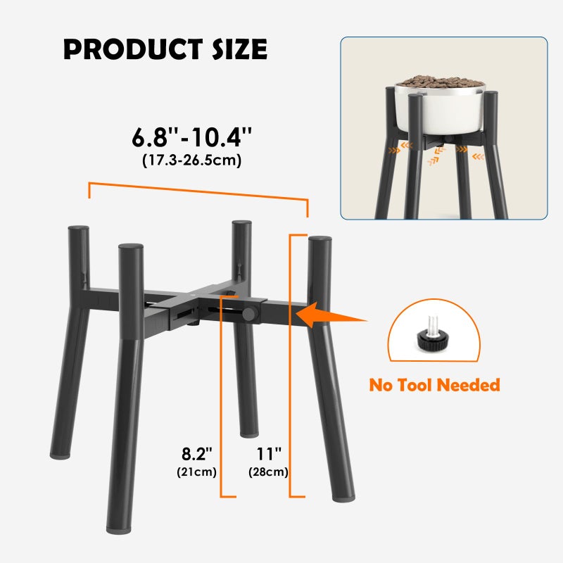 TIDANT Elevated Dog Bowl Stand for Large Dogs, Adjustable Width 7-10.6, 11" Tall Dog Food Water Stand, Bowl Not Included - Image 4
