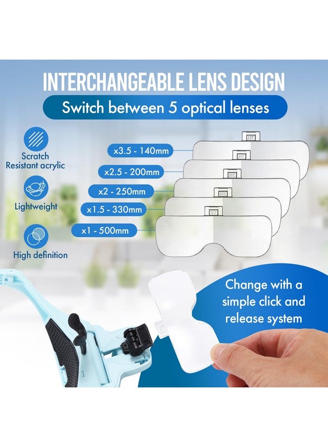 YOCTOSUN Magnifying Glasses With Light For Close Work Head Magnifier With 4 Led Lights And 5 Detachable Lenses 1X To 3.5Xrechargeable Hands Free Headband Magnifier Glasses For Crafts Hobby - Image 3