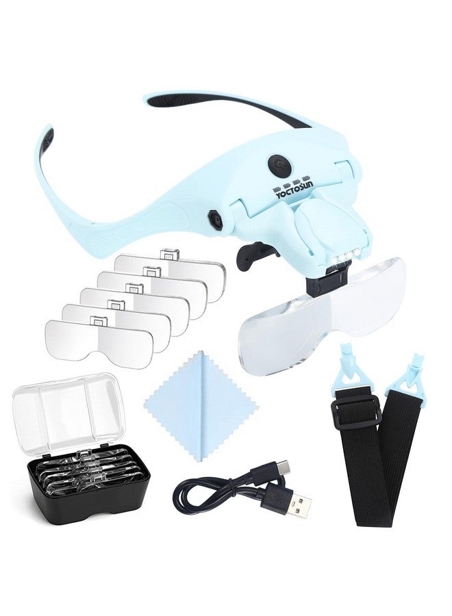 YOCTOSUN Magnifying Glasses With Light For Close Work Head Magnifier With 4 Led Lights And 5 Detachable Lenses 1X To 3.5Xrechargeable Hands Free Headband Magnifier Glasses For Crafts Hobby - Image 1
