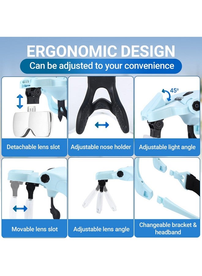YOCTOSUN Magnifying Glasses With Light For Close Work Head Magnifier With 4 Led Lights And 5 Detachable Lenses 1X To 3.5Xrechargeable Hands Free Headband Magnifier Glasses For Crafts Hobby - Image 5