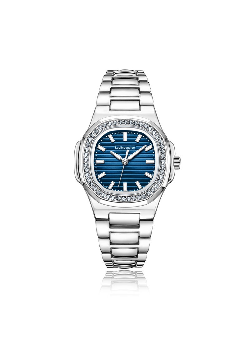 Generic Ladies Hollow Diamond Automatic Mechanical WatchStainless steel blue surface Stainless steel blue surface 