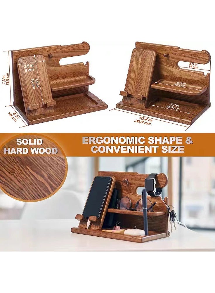 Generic Wood Phone Docking Station Key Holder Watch Desk Organizer Gifts for Men and Women Desk Accessories  - Image 5