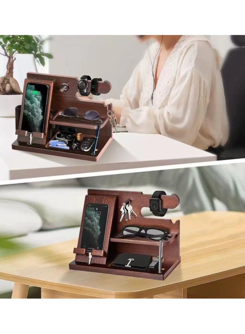 Generic Wood Phone Docking Station Key Holder Watch Desk Organizer Gifts for Men and Women Desk Accessories  - Image 2