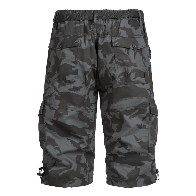 Mylldey Men's Cargo Shorts 3/4 Relaxed Fit Mens Running Shorts 7 Pockets Elastic Waist Cotton Hiking Shorts (Black Camo, 2XL) - Image 3