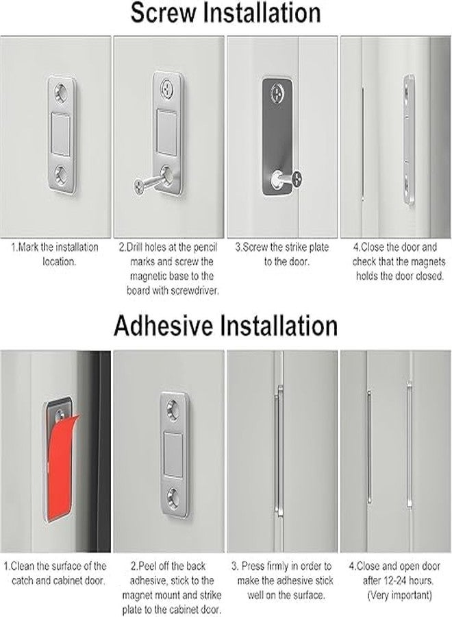 SUNBEET Magnetic Door Catch,Ultra Thin Cabinet Magnetic Catch with Strong Adhesive Sticker & Screws, Slim Drawer Magnets Locks Furniture Safety Latches (Pack of 4) - Image 5