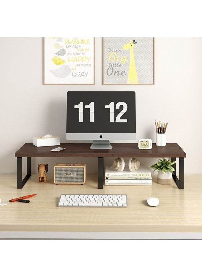 Generic - Desktop Elevating Rack Computer Desktop Monitor Elevating Desktop Storage Rack Base Office Bracket Pad Elevated Rack-Colour:Walnut Color + Black Frame + Board Widened 25cm - Short Model, Length 70, Height 9.5cm - Image 1