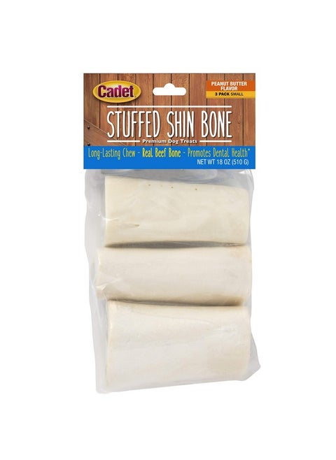 Stuffed Shin Bones  Highly Digestible, High Protein, LongLasting Dog Chew Bone For Aggressive Chewers, Supports Dental Health,  Peanut Butter Flavor, Small (3 Count)