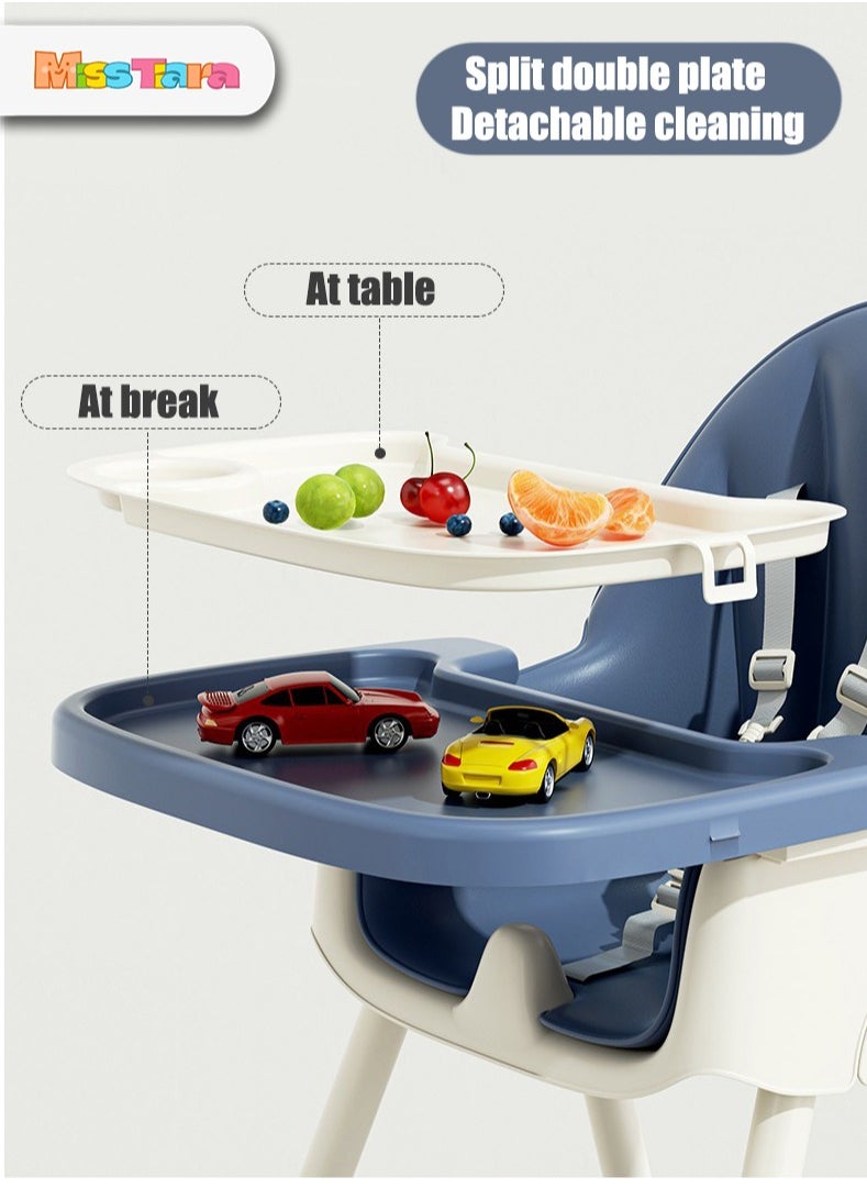 Baby High Chair for Toddlers, Foldable High Chairs with Adjustable Seat Heigh Recline with 4 Wheels and Removable Tray